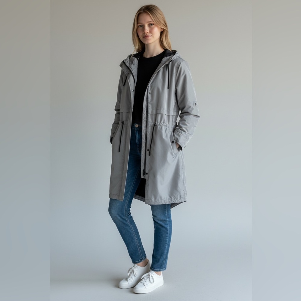 Mackage Gray Hooded Raincoat Jacket